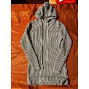 Full Circle Trends Sweater Dress Womens M Hooded Ribbed Knit Pullover Gray